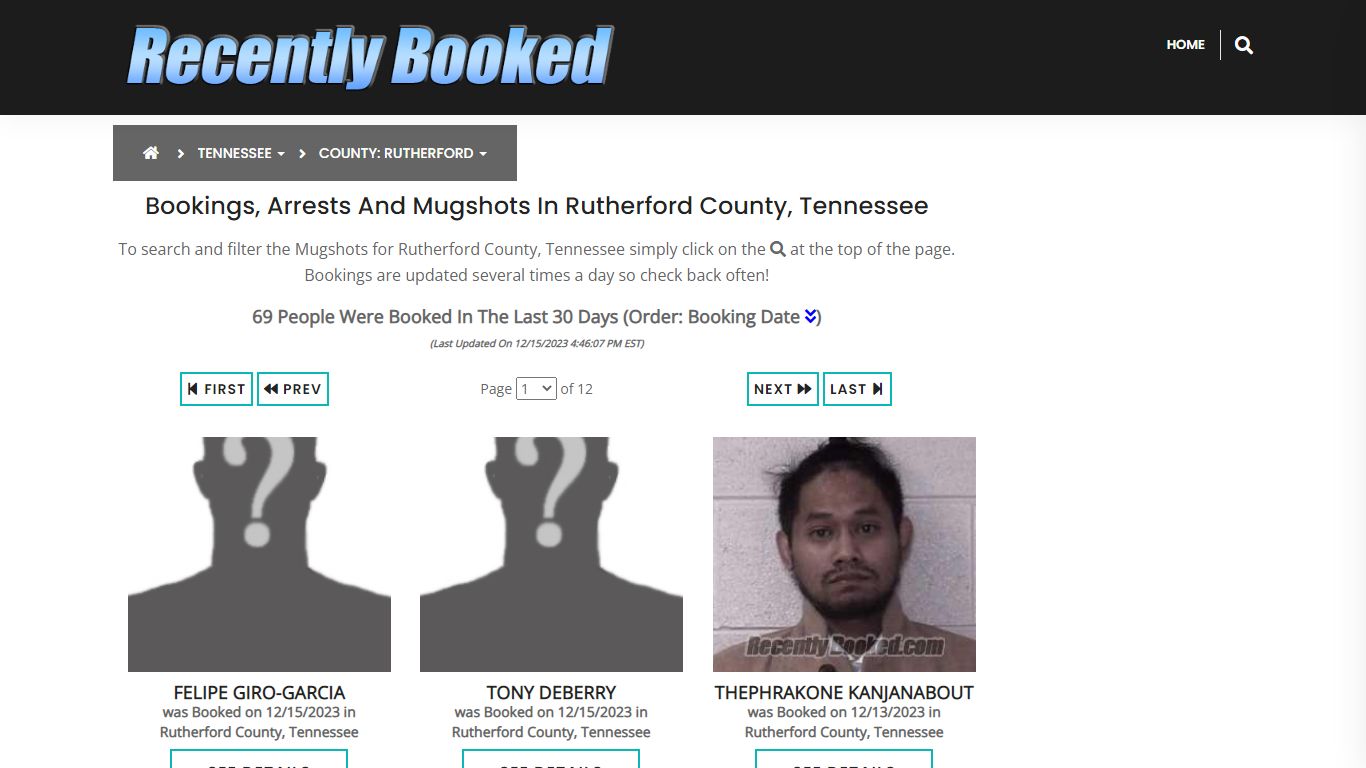 Bookings, Arrests and Mugshots in Rutherford County, Tennessee